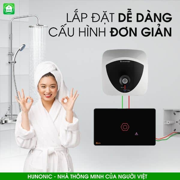 Công Tắc Chống Giật Bình Nóng Lạnh Wifi Thông Minh Hunonic 6 Công tắc chống giật hunonic