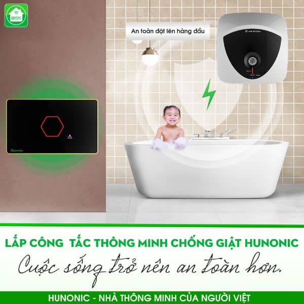 Công Tắc Chống Giật Bình Nóng Lạnh Wifi Thông Minh Hunonic 7 Công tắc chống giật hunonic