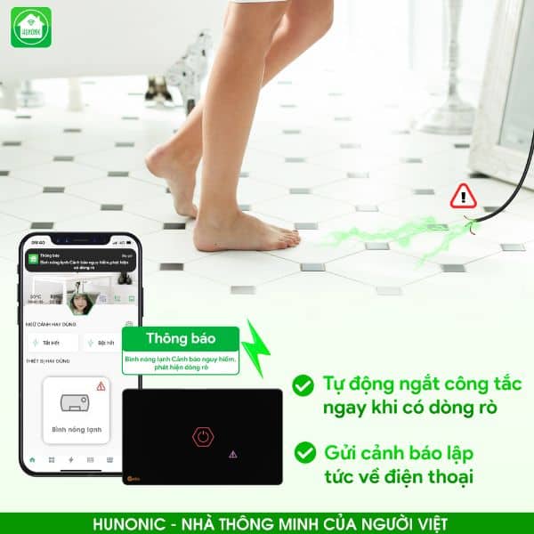 Công Tắc Chống Giật Bình Nóng Lạnh Wifi Thông Minh Hunonic 4 Tính năng chống giật của công tắc thông minh hunonic