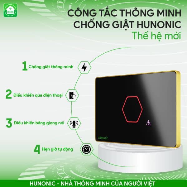 Công Tắc Chống Giật Bình Nóng Lạnh Wifi Thông Minh Hunonic 5 Tính năng công tắc chống giật Hunonic