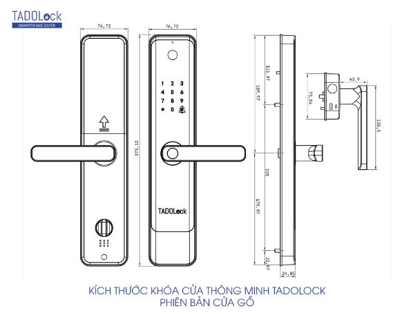 KHÓA THÔNG MINH TADOLock Cửa gỗ (Vàng hồng cổ điển) 22 kich thuoc khoa go