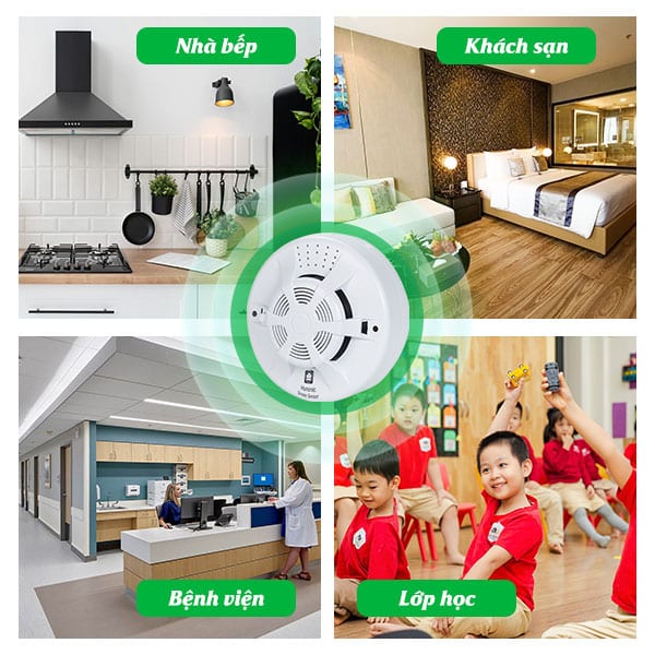Bộ Cảm Biến Khói Thông Minh Hunonic Smoke Sensor 4 noi ap dung cam bien khoi