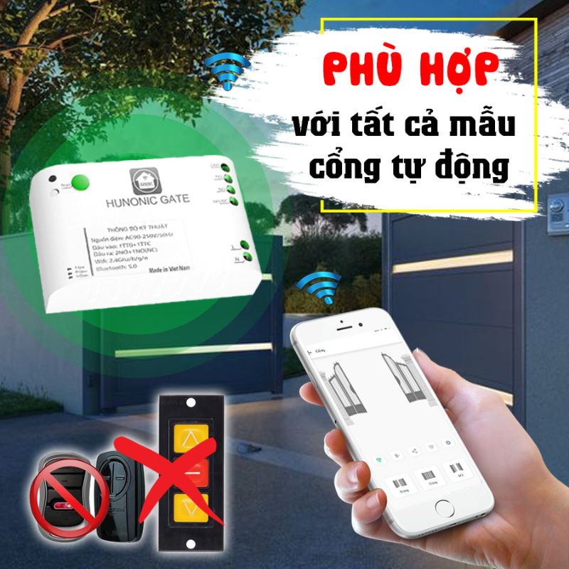 Bộ điều khiển cổng tự động Wifi HUNONIC GATE| Điều khiển cổng tự động từ xa qua điện thoại 2 tinh nang bo dieu khien cong hunonic