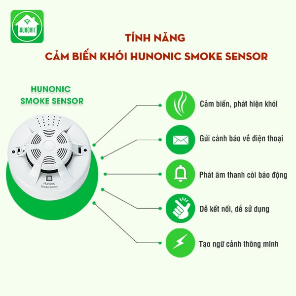 Bộ Cảm Biến Khói Thông Minh Hunonic Smoke Sensor 3 tinh nang cam bien khoi