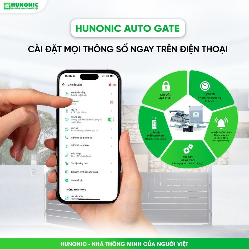 Cổng Tự Động Hunonic Auto Gate V2 (Bộ 2 motor) 29 Tính năng cổng tự động
