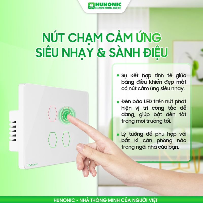 Công Tắc Cảm Ứng Wifi 2in1 Hunonic Datic Màu Đen 4 tính năng công tắc hunonic datic