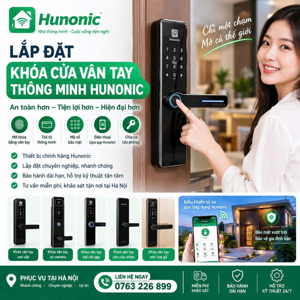 lắp đặt khoá cửa thông minh Hunonic tại Hà Nội