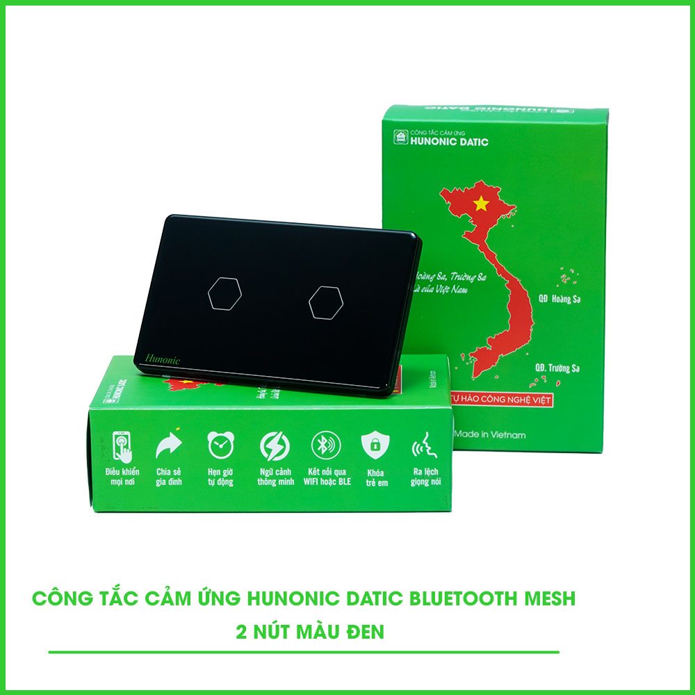 Công Tắc Cảm Ứng 2 Nút BLE Mesh Hunonic Datic Màu Đen 1 công tắc cảm ứng hunonic datic