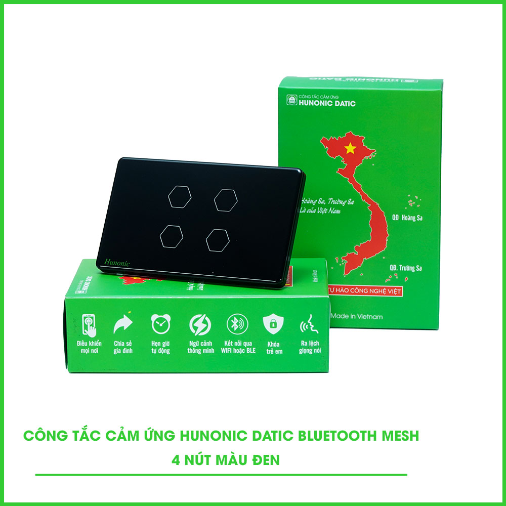 Công Tắc Cảm Ứng 4 Nút BLE Mesh Hunonic Datic Màu Đen 1 công tắc cảm ứng hunonic datic