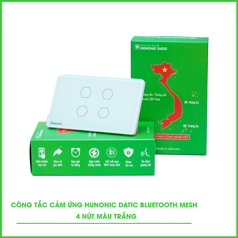 Công Tắc Cảm Ứng 4 Nút BLE Mesh Hunonic Datic Màu Trắng 1 công tắc cảm ứng hunonic datic