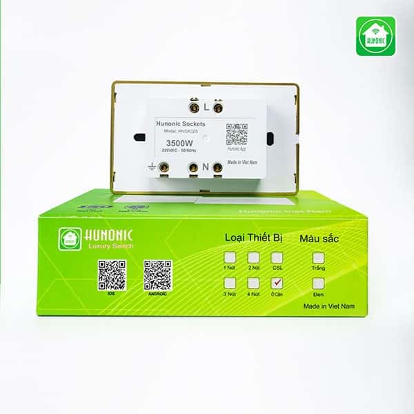 Ổ Cắm Hunonic Có Tiếp Địa Viền Vàng 2 o cam vien vang 2 o 3 chau luxury hunonic 1