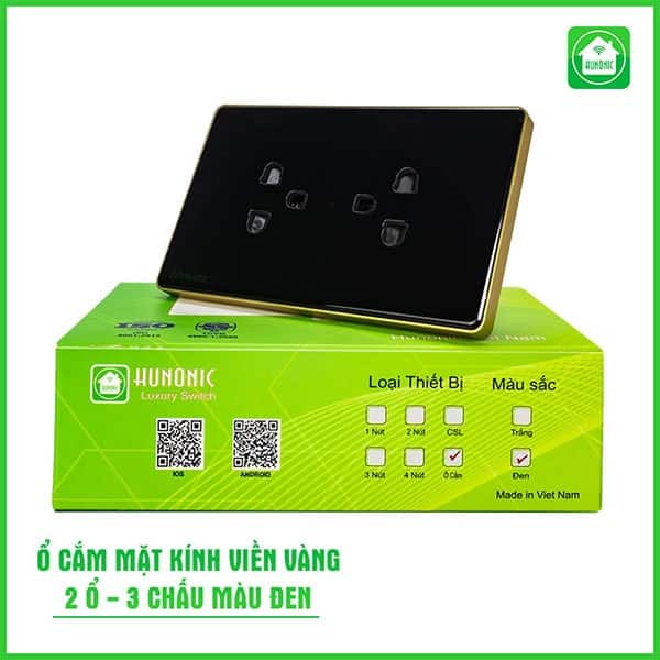 Ổ Cắm Hunonic Có Tiếp Địa Viền Vàng 3 o cam vien vang 2 o 3 chau luxury hunonic 3