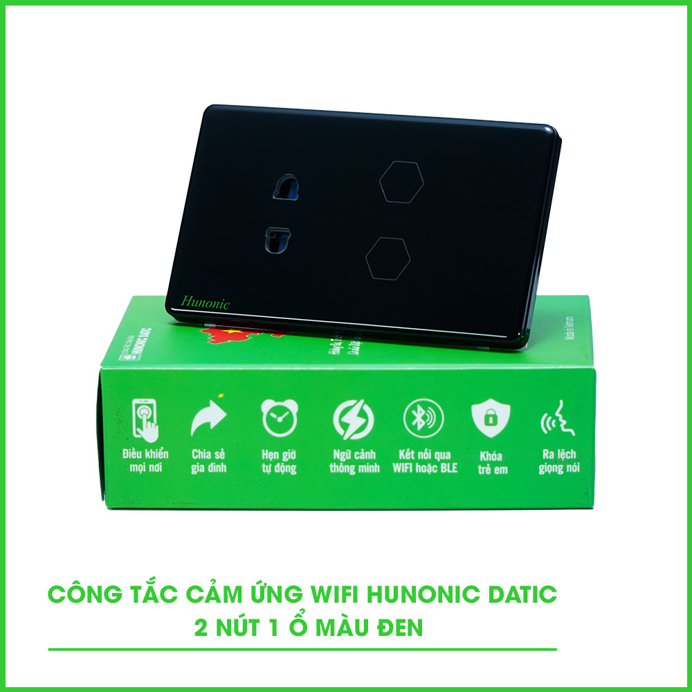 Công Tắc Cảm Ứng Wifi 2in1 Hunonic Datic Màu Đen 1 công tắc cảm ứng hunonic datic