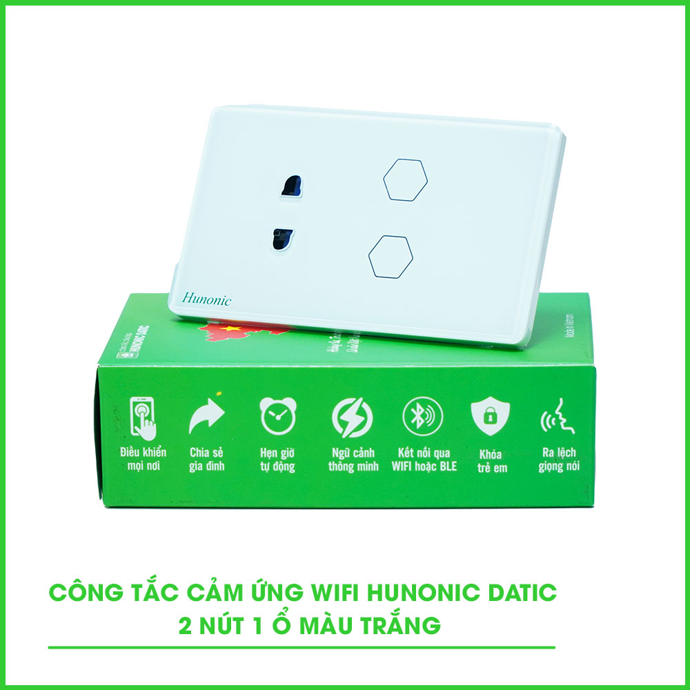 Công Tắc Cảm Ứng Wifi 2in1 Hunonic Datic Màu Trắng 1 công tắc cảm ứng hunonic datic